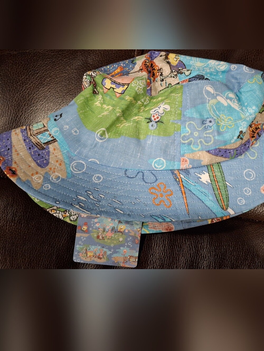 Reyn Spooner L/XL Adult SPONGEBOB Bucket Hat in Light Blue & Green